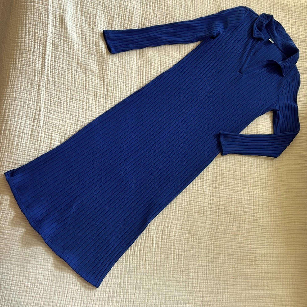 Old Navy Ribbed Midi Long Sleeve V-Neck Stretchy Polo Dress — size Medium